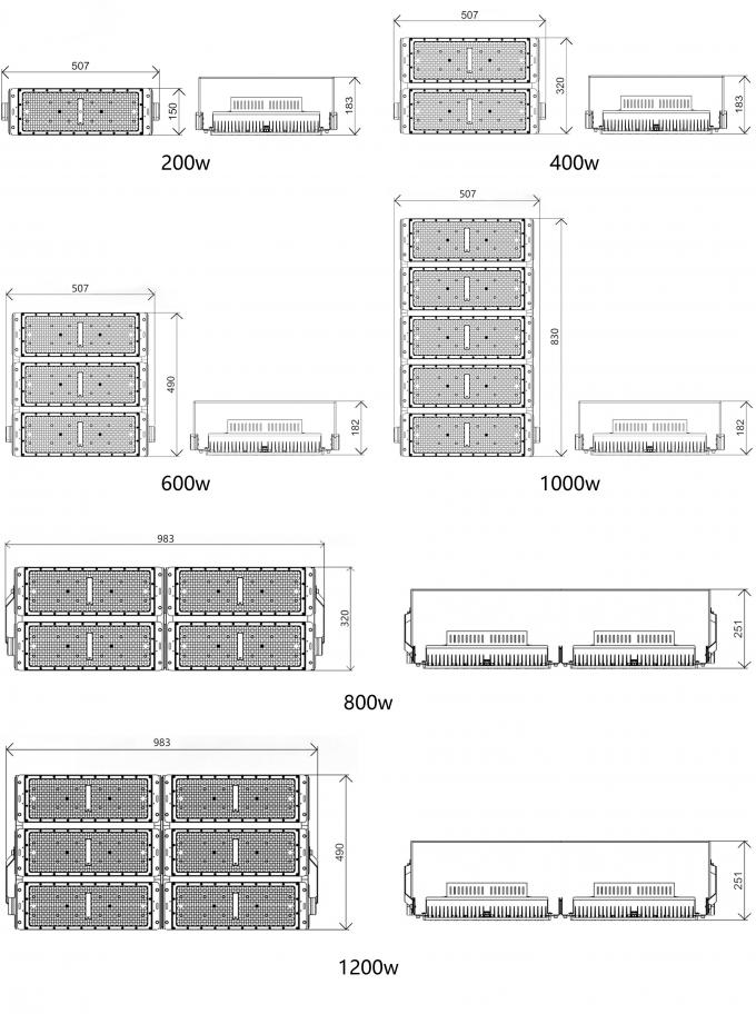200W ماژول 400W 600W 800W 1200W چراغ های سیلاب برای روشنایی استادیوم ورزشی 6