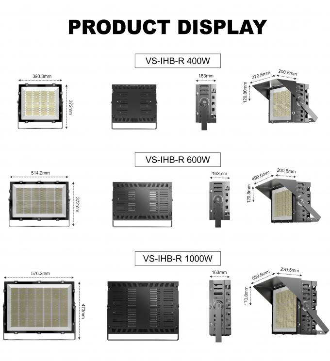 چراغ های سیلابی 400 وات 600 وات 1000 وات ضد آب 140Lm/W رفلکتور LED قیمت برای زمین ورزشی پروژکتورهای نور 7