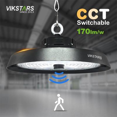 خرید 170lm / w چراغ های UFO با نور بالا پشتیبانی 3CCT با سنسور حرکت لامپ های صنعتی انبار ساخت آنلاین