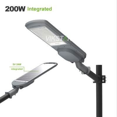 قدرت بالا همه در یک 200W 300W 400W 500W چراغ های خیابانی خورشیدی تقسیم شده با پنل خورشیدی اضافی
