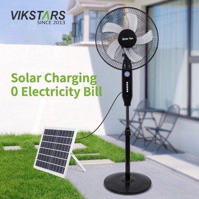 Hot Selling 5-blade 16-Inches Rechargeable Solar Standing Fan with LED Light with Panel and Battery Stand Floor Solar Fan